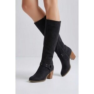 Torrid Womens 8W Charcoal Faux Suede Wide Calf Buckle Studded Boots 11966722